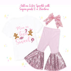 Sparkly Two Sweet, 2nd Birthday, Christmas Theme, Gingerbread Girl Shirt, Sparkle Bellbottoms, Matching Hairbow