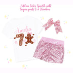 Custom Gingerbread Birthday Outfit, Custom Sparkle Glitter Shirt, Sequin Bellbottoms, Hairbow