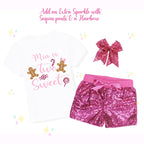 Sparkly Two Sweet, 2nd Birthday, Christmas Theme, Gingerbread Girl Shirt, Sparkle Bellbottoms, Matching Hairbow