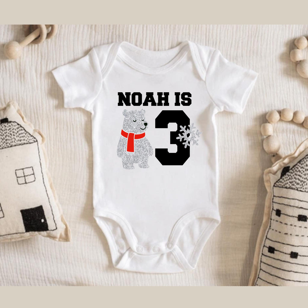 Custom Polar Bear Birthday Shirt, Winter First Birthday Tee, Gift for Boys, Baby Shower