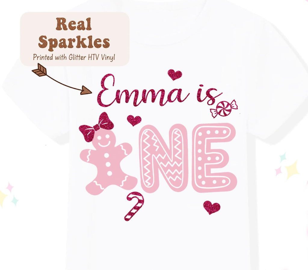 Personalized Pink Gingerbread Birthday Shirt, 1st Birthday, Sequin Shorts, Hairbow Set