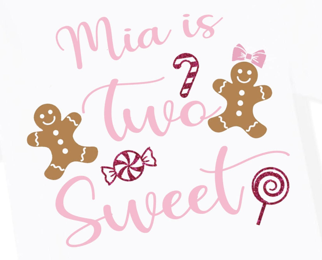 Sparkly Two Sweet, 2nd Birthday, Christmas Theme, Gingerbread Girl Shirt, Sparkle Bellbottoms, Matching Hairbow