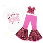 Personalized Pink Gingerbread Birthday Shirt, 1st Birthday, Sequin Shorts, Hairbow Set