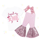 Personalized Pink Gingerbread Birthday Shirt, 1st Birthday, Sequin Shorts, Hairbow Set