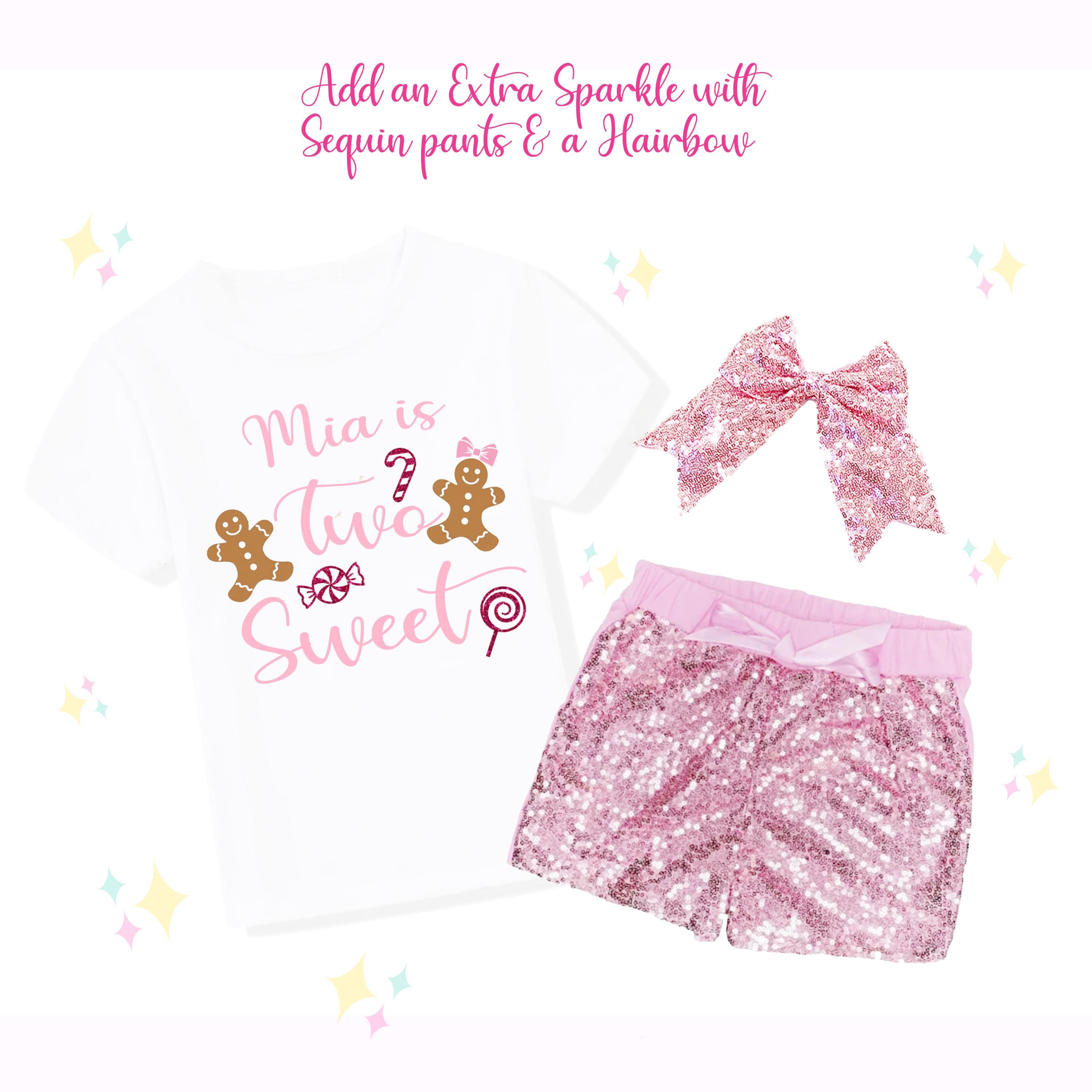 Sparkly Two Sweet, 2nd Birthday, Christmas Theme, Gingerbread Girl Shirt, Sparkle Bellbottoms, Matching Hairbow