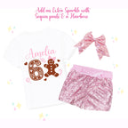 Custom Gingerbread Birthday Outfit, Custom Sparkle Glitter Shirt, Sequin Bellbottoms, Hairbow